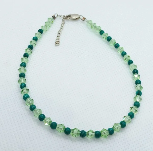 Enkelbandje, Swarovski peridot en Malachiet edelsteen